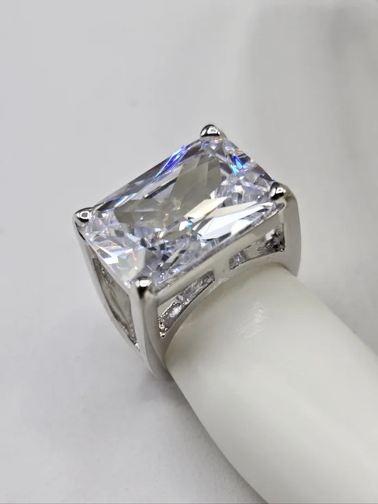 Swarovski Crystal Elements Silver Statement Ring Size 6 East West Design Prom - Picture 3 of 7